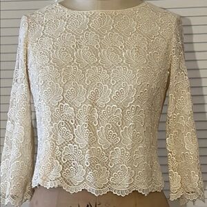Talbots Petite Elegant Cream Lace Top Size 4